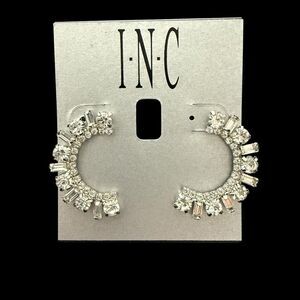INC For Macy’s Silver-Tone Round and Baguette Crystal Curve Drop Earrings